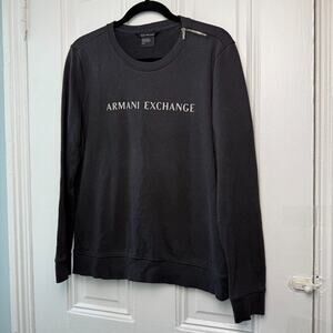 Armani Exchange Sweatshirt Womens Medium Black Logo Print Crew Neck *Cracking